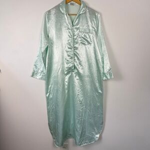 Vintage Kathryn Nightgown Women Medium Mint Green Floral Satin Brushed Interior